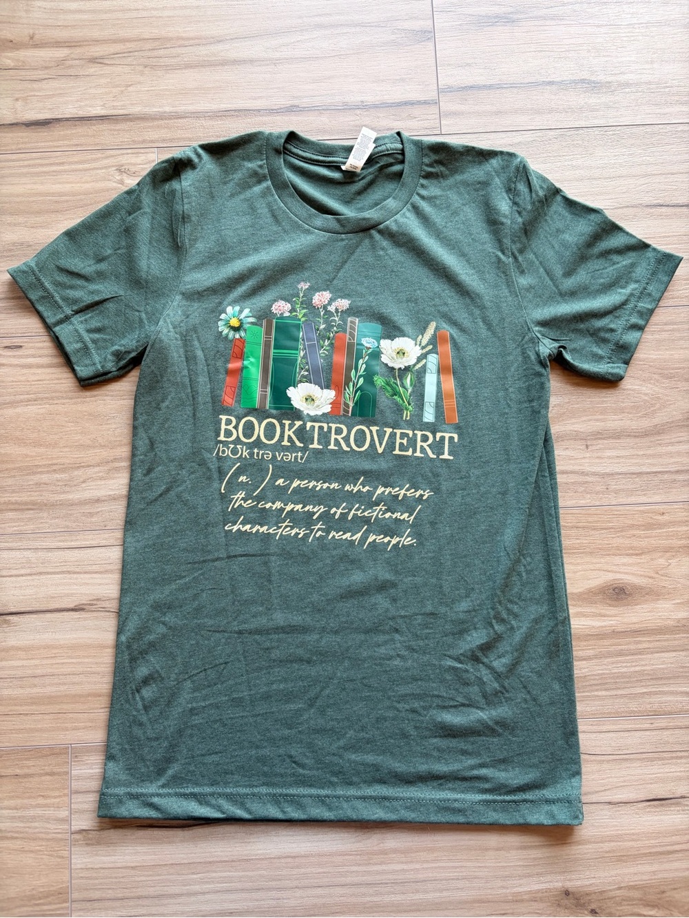Booktrovert Graphic Tee Bella Canvas Green Small Book Lover Shirt